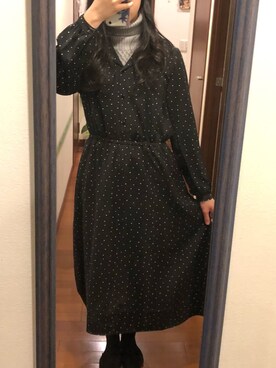 「ドットワンピ」｜「アイテム（シャツワンピース）」を使った、momo∨̈さん（レディース・159cm）の冬コーディネート