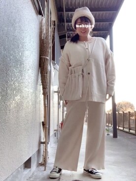 「ehka sopo（エヘカソポ）のアイテム（ニットキャップ/ビーニー）」を使った、makiponさん（レディース・157cm）の冬コーディネート
