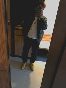 「アイテム（ワンピース/ドレス）」を使った、小卷毛さん（メンズ・180cm・20代）の冬コーディネート