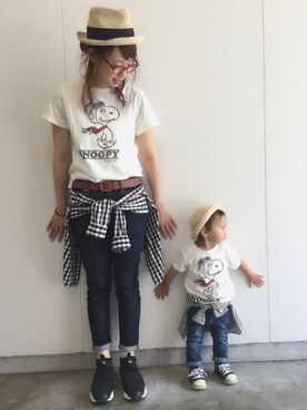 「Reebok（リーボック）のユニセックス リーボック インスタ ポンプフューリー ブラック Reebok INSTAPUMP FURY OG V65750（スニーカー）」を使った、rina rikoさん（キッズ・70cm）の夏コーディネート