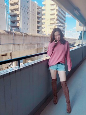 「GU（ジーユー）のアイテム（トップス、ピンク系）」を使った、ショウショウさん（レディース・168cm）の秋コーディネート