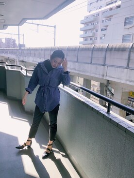 「UNIQLO（ユニクロ）のエクストラファインメリノリブタートルネックセーター（長袖）（ニット/セーター、ブルー系）」を使った、ショウショウさん（レディース・168cm）の秋コーディネート