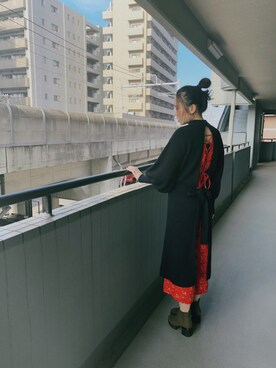 「SLY（スライ）のBACK OPEN TIE KNIT DRESS（ニット/セーター、ブラック系）」を使った、ショウショウさん（レディース・168cm）の冬コーディネート