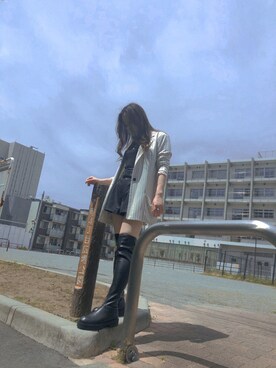 「MURUA（ムルーア）のアイテム（ジャケット/アウター、ホワイト系）」を使った、ショウショウさん（レディース・168cm）の春コーディネート