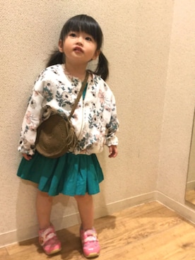 「半袖」｜「アイテム（ノーカラージャケット）」を使った、yuzukiさん（キッズ・80cm）の春コーディネート