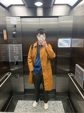 「アイテム（トレンチコート、オレンジ系）」を使った、阿狗，さん（メンズ・178cm）の春コーディネート