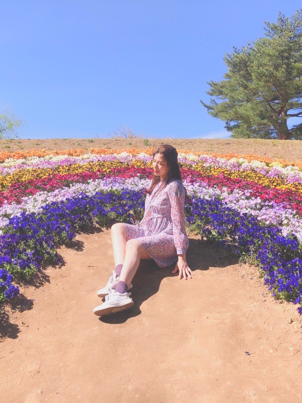 「國營ひたち海浜公園、purple、花」｜「UNKNOWN.のアイテム（ワンピース、パープル系）」を使った、my_chungさん（レディース・168cm）の春コーディネートの1枚目の写真