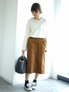 「SEVENDAYS=SUNDAY（セブンデイズサンデイ）のアイテム（ハンドバッグ）」を使った、くろさんさん（レディース・163cm）の秋コーディネート