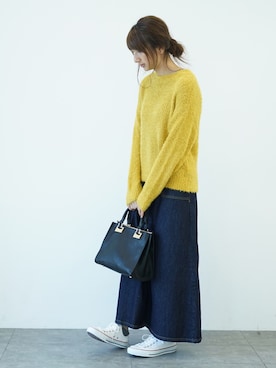 「SEVENDAYS=SUNDAY（セブンデイズサンデイ）のアイテム（デニムスカート）」を使った、くろさんさん（レディース・163cm）の冬コーディネート