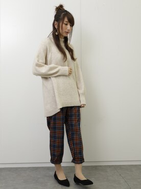 「ハーフアップ」｜「アイテム（チュニック）」を使った、くろさんさん（レディース・163cm）の冬コーディネート