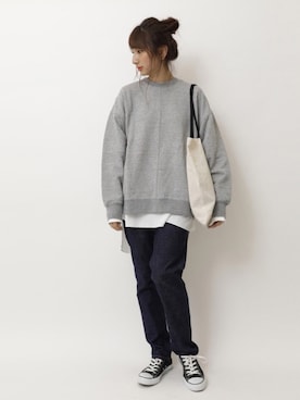 「SEVENDAYS=SUNDAY（セブンデイズサンデイ）のアイテム（スウェット）」を使った、くろさんさん（レディース・163cm）の冬コーディネート
