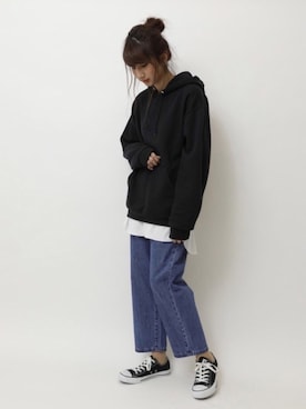 「JERZEES（ジャージーズ）のアイテム」を使った、くろさんさん（レディース・163cm）の冬コーディネート