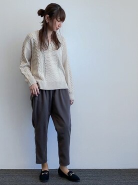 「ハーフアップ」｜「アイテム（その他）」を使った、くろさんさん（レディース・163cm）の冬コーディネート
