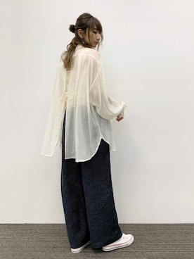 「CRAFT STANDARD BOUTIQUE（クラフトスタンダードブティック）のバックオープンシアーバンドカラーシャツ　＊◇（シャツ/ブラウス）」を使った、くろさんさん（レディース・163cm）の春コーディネート