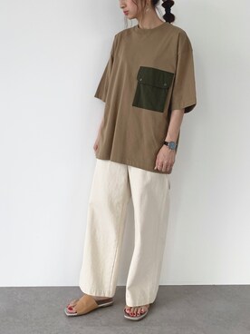 「ポケットＴシャツ」｜「アイテム（サロペット/オーバーオール）」を使った、くろさんさん（レディース・163cm）の春コーディネート