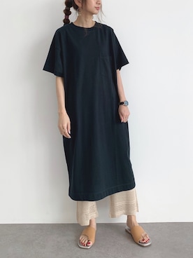 「CRAFT STANDARD BOUTIQUE（クラフトスタンダードブティック）のポケット付キワンピース　＊（ワンピース、ブラック系）」を使った、くろさんさん（レディース・163cm）の夏コーディネート