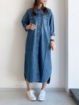「CRAFT STANDARD BOUTIQUE（クラフトスタンダードブティック）のデニムスタンドシャツワンピース　＊◇（シャツワンピース、ブルー系）」を使った、くろさんさん（レディース・163cm）の夏コーディネート