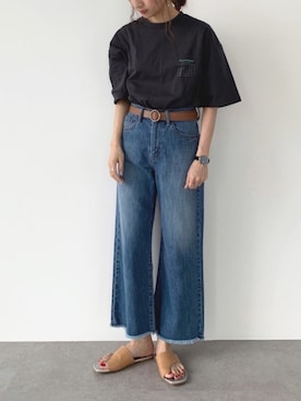 「CRAFT STANDARD BOUTIQUE（クラフトスタンダードブティック）のGAS&PIZZERIA TEE　＊（Tシャツ/カットソー、グレー系）」を使った、くろさんさん（レディース・163cm）の夏コーディネート