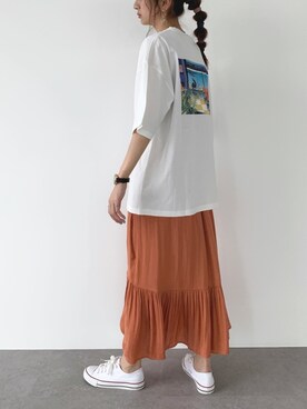 「ワッシャースカート」｜「アイテム（その他）」を使った、くろさんさん（レディース・163cm）の秋コーディネート