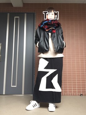 「オルチャンファッション」｜「アイテム（ライダースジャケット）」を使った、i_am_tamさん（レディース・153cm）の冬コーディネート