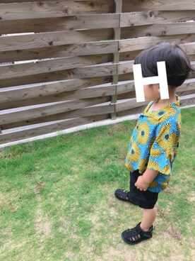 「BRANSHES（ブランシェス）のエスニック柄半袖シャツ（シャツ/ブラウス）」を使った、H.さん（キッズ・90cm）の夏コーディネート