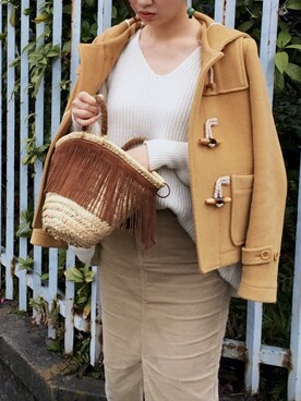 「ADAM ET ROPE'（アダムエロペ）のアイテム（ダッフルコート）」を使った、momLISAさん（レディース・158cm）の春コーディネート