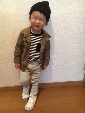 「2歳3ヶ月」｜「アイテム（ニットキャップ/ビーニー）」を使った、komaさん（キッズ・80cm）の秋コーディネート