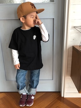 「DOUBLE_B（ダブルビー）のアイテム（パンツ）」を使った、komaさん（キッズ・90cm）の春コーディネート