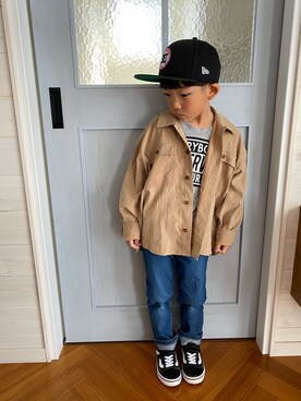 「DC（ディーシー）のアイテム（キャップ）」を使った、komaさん（キッズ・110cm）の春コーディネート