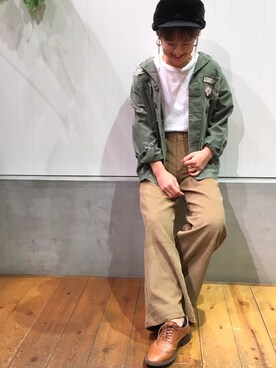 「RED CHOP WORKS（レッドチョップワークス）のアイテム（パンツ）」を使った、ゆいこさん（レディース・158cm）の秋コーディネート