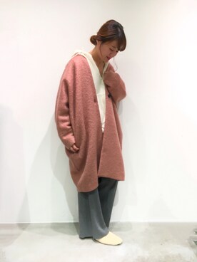 「Vネック」｜「アイテム（ステンカラーコート）」を使った、ゆいこさん（レディース・158cm）の冬コーディネート