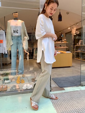 「RED CHOP WORKS（レッドチョップワークス）のアイテム（パンツ）」を使った、ゆいこさん（レディース・158cm）の春コーディネート