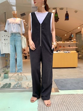 「RED CHOP WORKS（レッドチョップワークス）のアイテム（オールインワン・サロペット）」を使った、ゆいこさん（レディース・157cm）の夏コーディネート