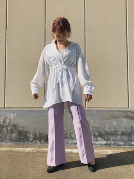 「ビッグシャツ」｜「アイテム（パンプス）」を使った、mitaさん（レディース・155cm）の春コーディネート