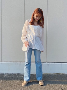 「ビッグシャツ」｜「アイテム（バレエシューズ）」を使った、mitaさん（レディース・155cm）の春コーディネート