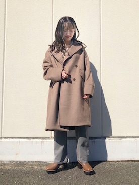 「秋のカフェオレコーデ」｜「アイテム（チェスターコート）」を使った、mitaさん（レディース・155cm）の秋コーディネート