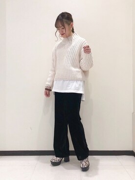 「ボリュームニット」｜「アイテム（その他）」を使った、mitaさん（レディース・155cm）の秋コーディネート