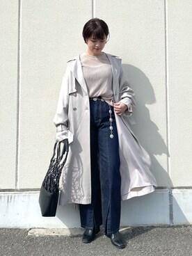 「スリットパンツ」｜「アイテム（トレンチコート）」を使った、mitaさん（レディース・155cm）の春コーディネート