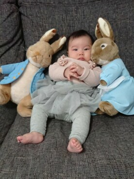 「ZARAbabyのアイテム（ニット/セーター、ピンク系）」を使った、ゆーみんさん（キッズ・80cm）の秋コーディネート