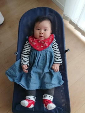 「babyGAP（babyGAP）のアイテム（ジャンパースカート、ブルー系）」を使った、ゆーみんさん（キッズ・80cm）の冬コーディネート