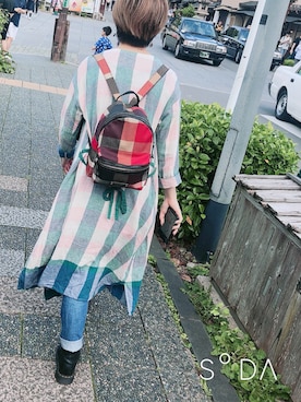 「POU DOU DOU（プードゥドゥ）のリネンコットンパネルチェックワンピース（ワンピース、ピンク系）」を使った、Arareさん（レディース・156cm）の夏コーディネート