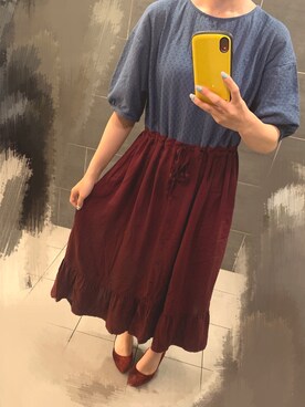 「POU DOU DOU（プードゥドゥ）のフリルスカートワンピース（ワンピース、ブルー系）」を使った、Arareさん（レディース・156cm）の夏コーディネート