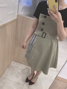 「CECIL McBEE（セシルマクビー）のオフショルドッキングワンピース（ワンピース、グリーン系）」を使った、Arareさん（レディース・156cm）の夏コーディネート