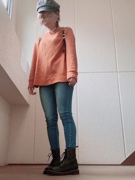 「SPIRALGIRL（スパイラルガール）のスキニーデニム（デニムパンツ、ブルー系）」を使った、Arareさん（レディース・156cm）の秋コーディネート