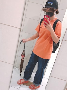 「POU DOU DOU（プードゥドゥ）の9ozサイドライン加工デニム（デニムパンツ、ブルー系）」を使った、Arareさん（レディース・156cm）の夏コーディネート