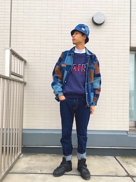 「ジーンズコーデ」｜りゅうこ🐲さん（メンズ・182cm）の冬コーディネート