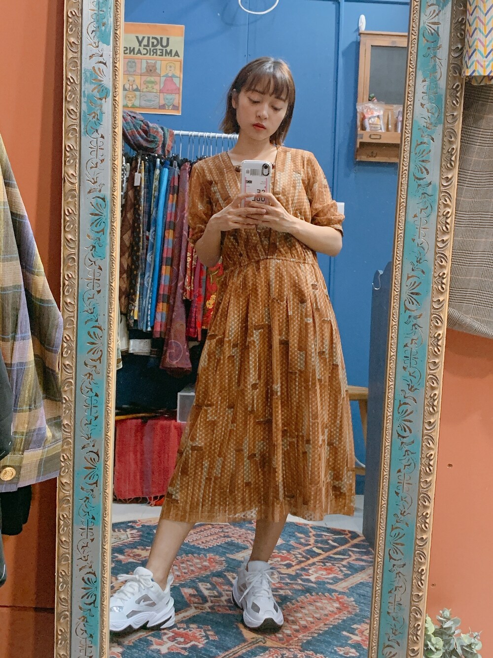 「VINTAGE、orange、低身長、dress」｜「VINTAGEのアイテム（スカート、オレンジ系）」を使った、BLAIRさん（レディース・155cm）の春コーディネートの1枚目の写真