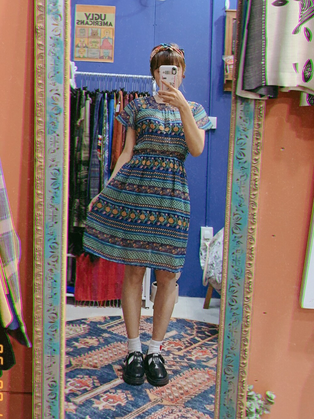 「VINTAGEのアイテム（スカート、ブルー系）」を使った、BLAIRさん（レディース・155cm）の春コーディネートの1枚目の写真