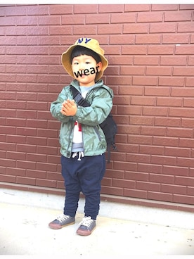 「BOBSON（ボブソン）のアイテム（スウェット）」を使った、♡PON♡さん（キッズ・110cm）の春コーディネート