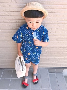 「MIKI HOUSE（ミキハウス）のアイテム（浴衣）」を使った、♡PON♡さん（キッズ・110cm）の夏コーディネート
